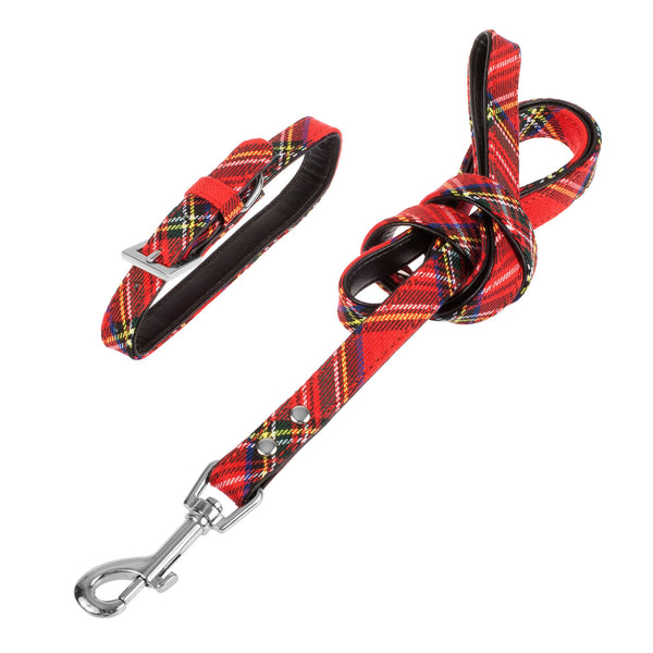 Dog Collar And Lead Set Tartan Sr - Size L Stewart Royal