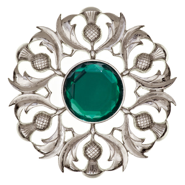 Scottish Thistle Plaid Brooch Green