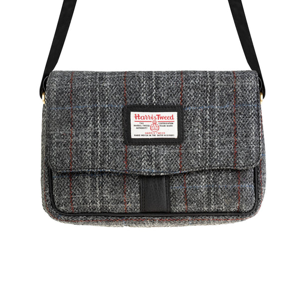 Ht Leather Ladies Shoulder Bag Grey & Red Check / Black