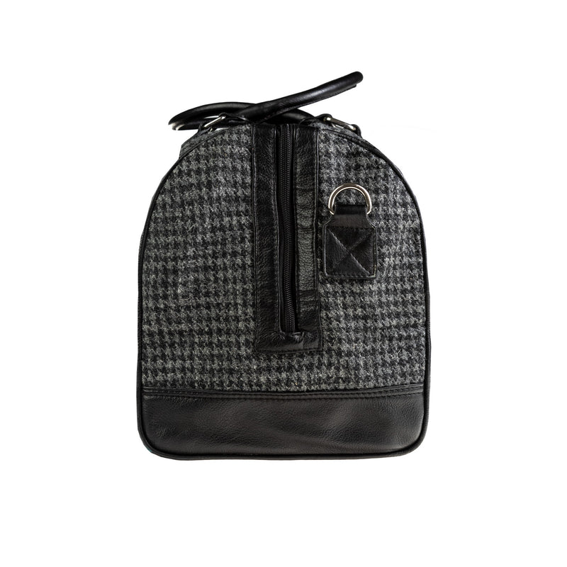 Ht Leather Weekender Bag Black And Grey Houndstooth / Black