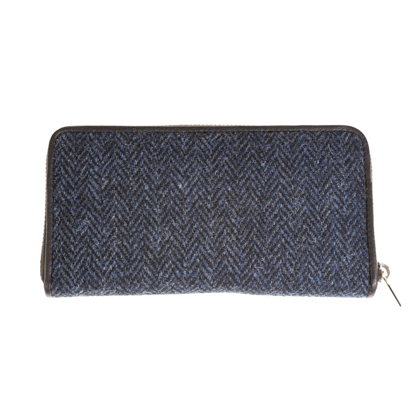 Ladies Ht Leather Purse Navy Blue Herringbone / Black