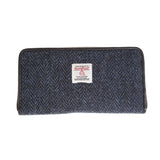 Ladies Ht Leather Purse Navy Blue Herringbone / Black