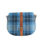 Ladies Ht Leather Flap Over Bag Blue Check / Tan