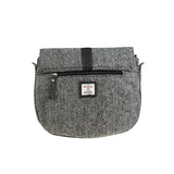 Ladies Ht Leather Flap Over Bag Black & White Herringbone / Black