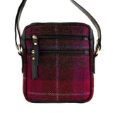 Ht Leather Small Ladies Cross Body Bag Plum Herringbone / Black