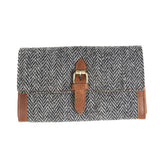 Ladies Ht Leather Long Purse Black & White Herringbone / Tan