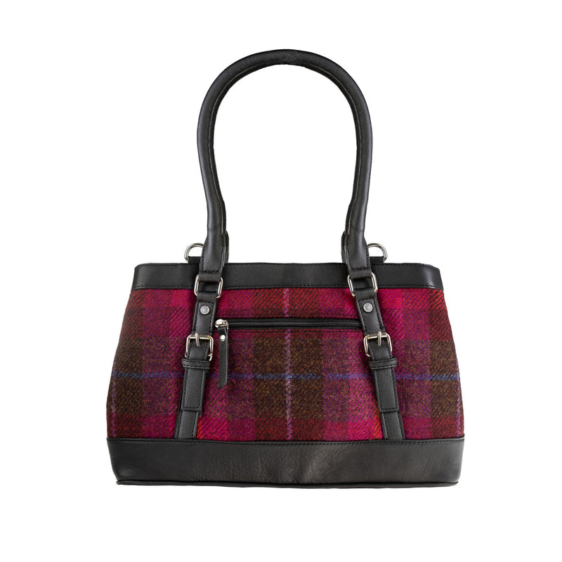 Ladies Ht Leather Hand Bag Cerise Check / Black