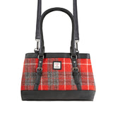 Ladies Ht Vegan Leather Hand Bag Red Check / Black