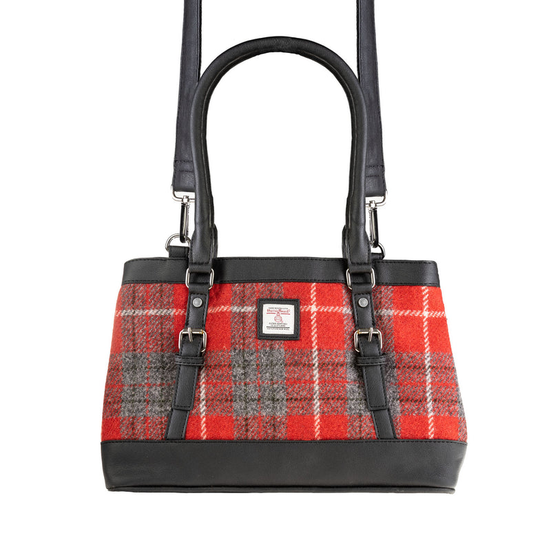 Ladies Ht Vegan Leather Hand Bag Red Check / Black