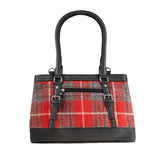 Ladies Ht Vegan Leather Hand Bag Red Check / Black