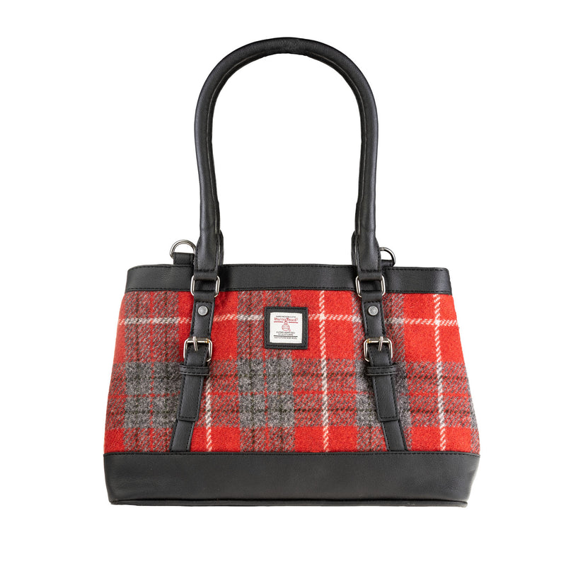 Ladies Ht Vegan Leather Hand Bag Red Check / Black