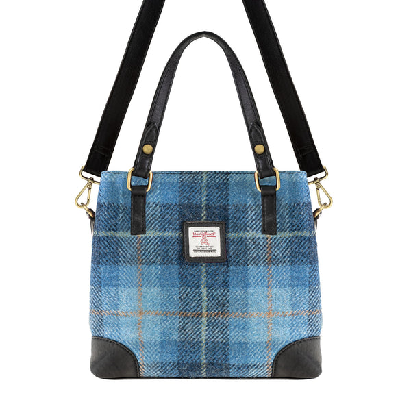 Ladies Ht Leather Hand Bag Blue Check / Black