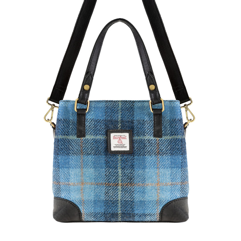 Ladies Ht Leather Hand Bag Blue Check / Black