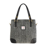 Ladies Ht Leather Hand Bag Black & White Herringbone / Black