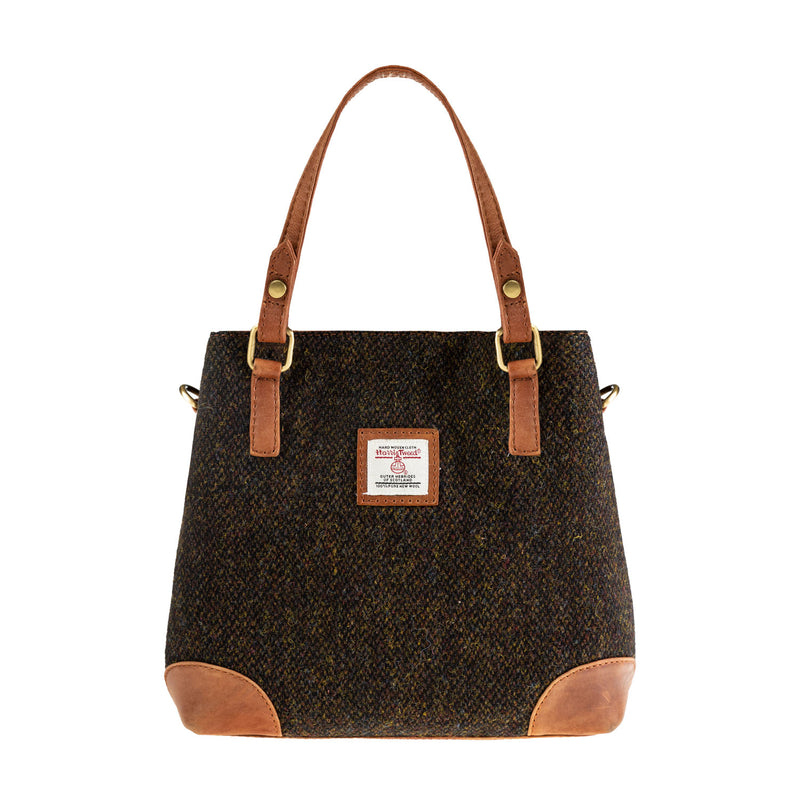 Ladies Ht Leather Hand Bag Dark Brown Barleycorn / Tan