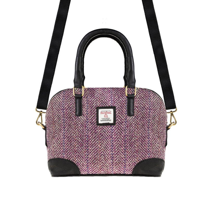 Ladies Ht Leather Hand Bag Plum Herringbone / Black