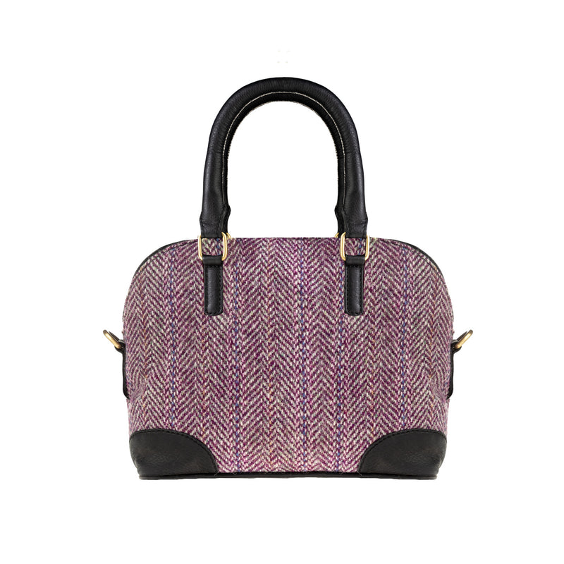 Ladies Ht Leather Hand Bag Plum Herringbone / Black