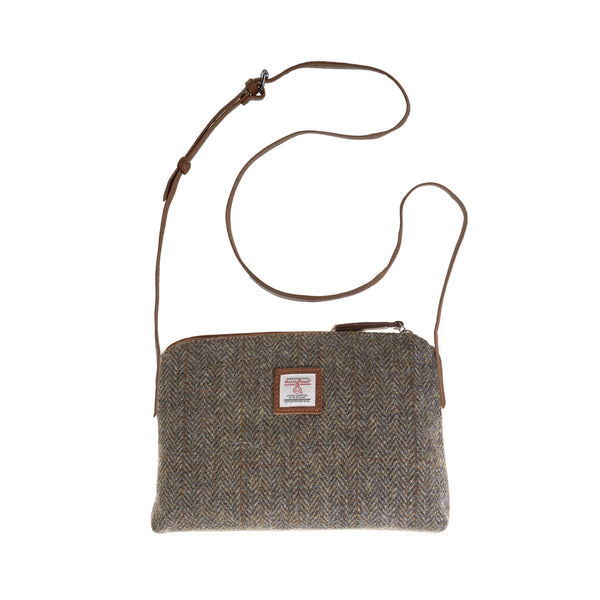 Ladies Ht Leather Cross Body Bag Brown Herringbone / Tan