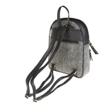 Ladies Ht Leather Zipped Backpack Black & White Herringbone / Black