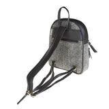 Ladies Ht Leather Zipped Backpack Black & White Herringbone / Black