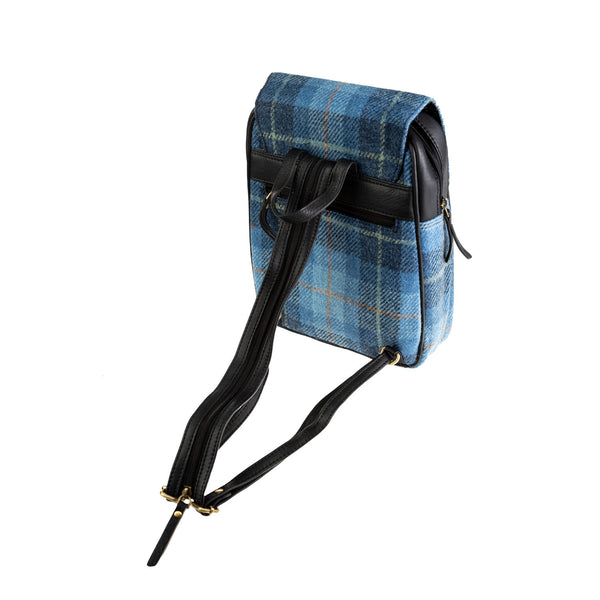 Ladies Ht Leather Foldover Backpack Blue Check / Black