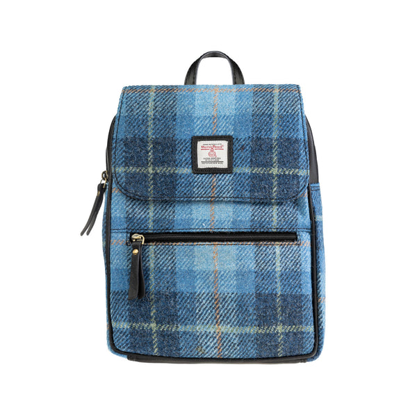 Ladies Ht Leather Foldover Backpack Blue Check / Black