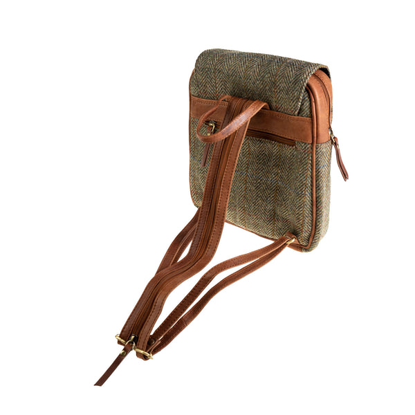 Ladies Ht Leather Foldover Backpack Lt Brown Check / Tan