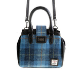 Ht Leather Hand Bag With Flap Closer Blue Check / Black