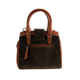 Ht Leather Hand Bag With Flap Closer Dark Brown Barleycorn / Tan