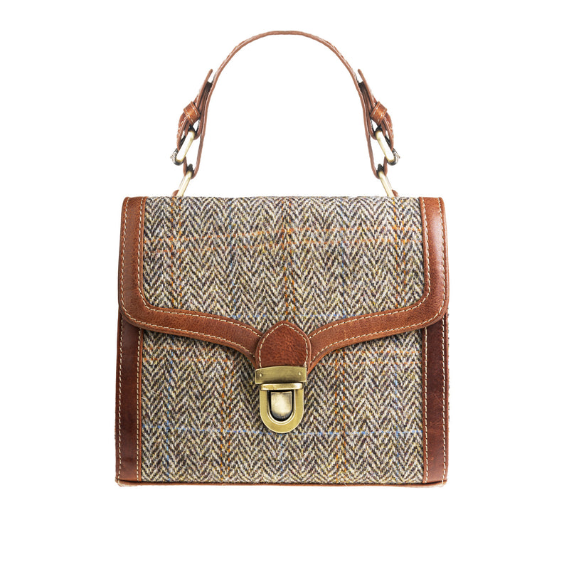 Ht Ladies Handbag Tan & Brown Herringbone / Tan