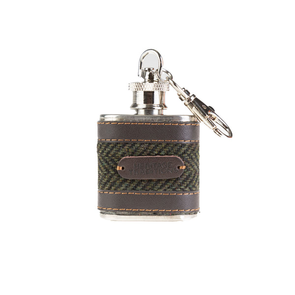 Tweed Hipflask 1Oz - Green Herringbone