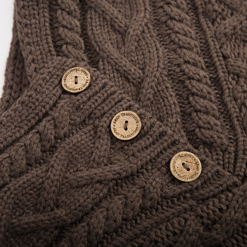 Aran Cable Button Shawl Neck Poncho