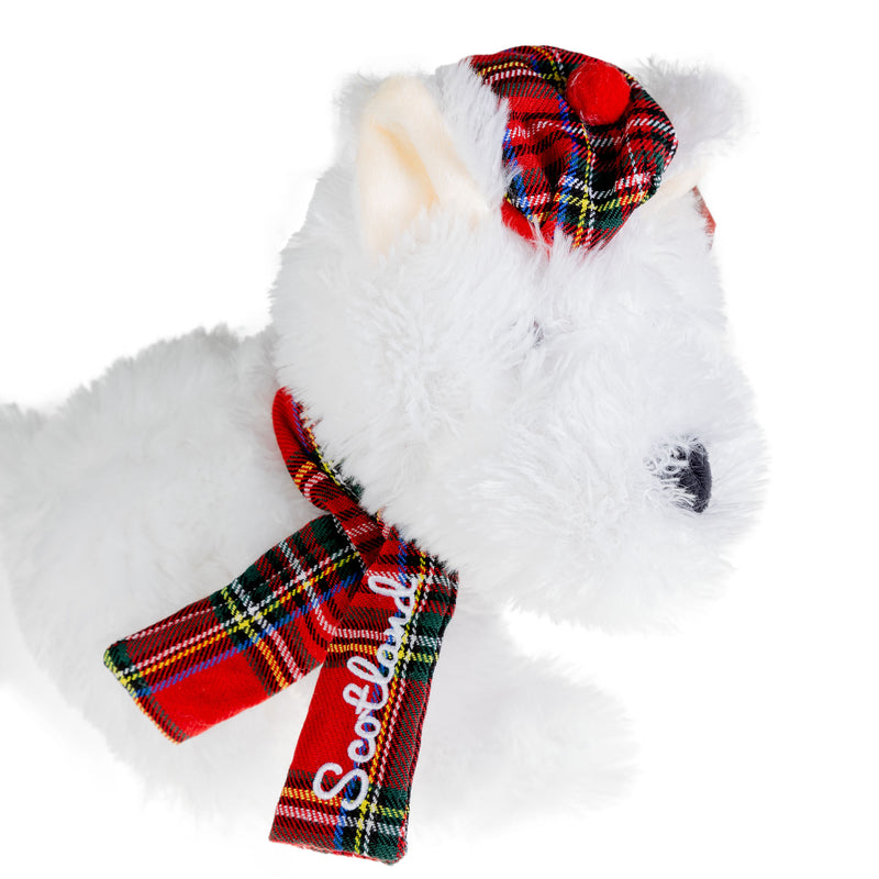 Plush Toy - White Tartan Dog 25Cm