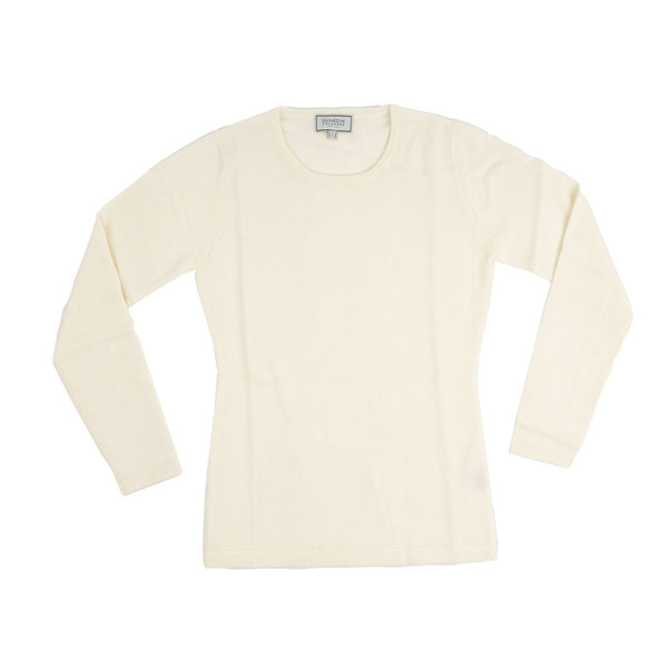 100% Cashmere Ladies Crew Neck Jumper Cloud White