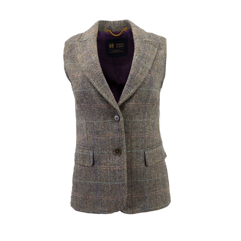 Ladie's Mairi Harris Tweed Waistcoat Natural Check