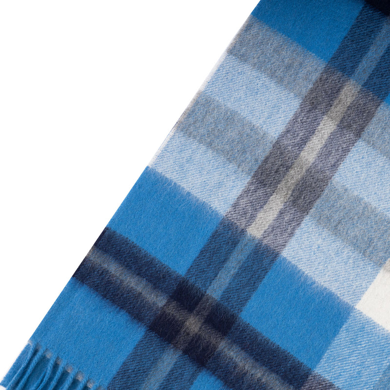 100% Cashmere Wide Tartan Scarf Scots Check ÔÇô Kintyre Blue/Pewter