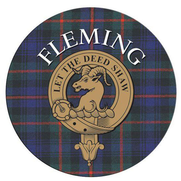 Clan/Family Name Round Cork Coaster Fleming