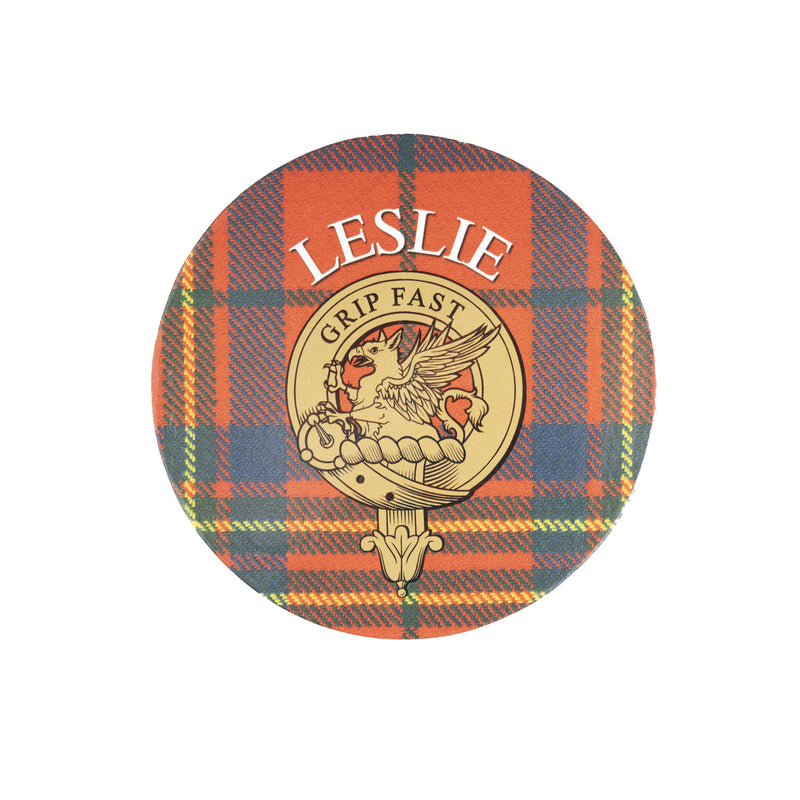 Clan/Family Name Round Cork Coaster Leslie