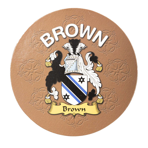 Clan/Family Name Round Cork Coaster Brown E