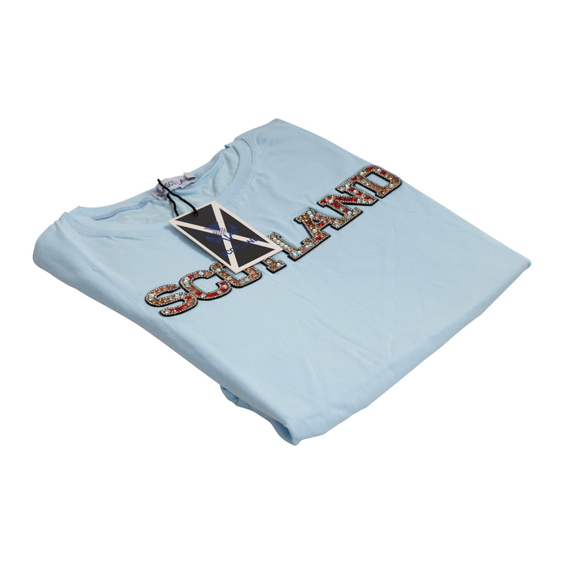 Ladies Diamante Scotland T-Shirt Sky