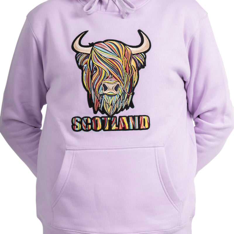 Adults Pastel Highland Cow Hooded Top Lilac