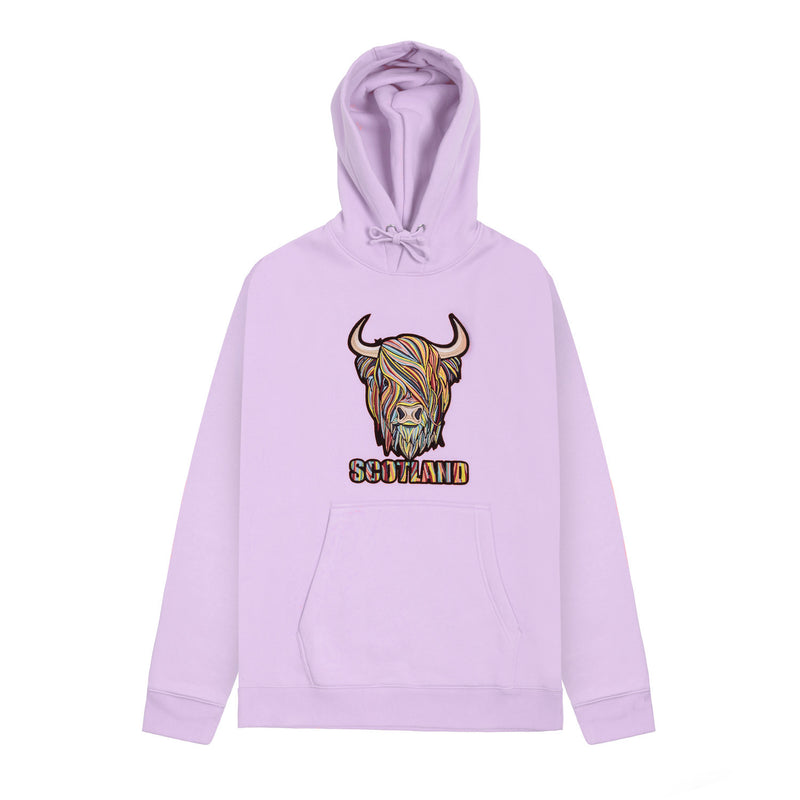 Adults Pastel Highland Cow Hooded Top Lilac