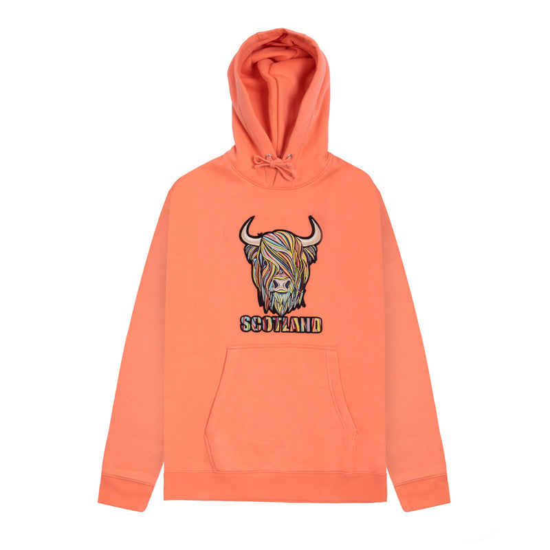 Adults Pastel Highland Cow Hooded Top Coral