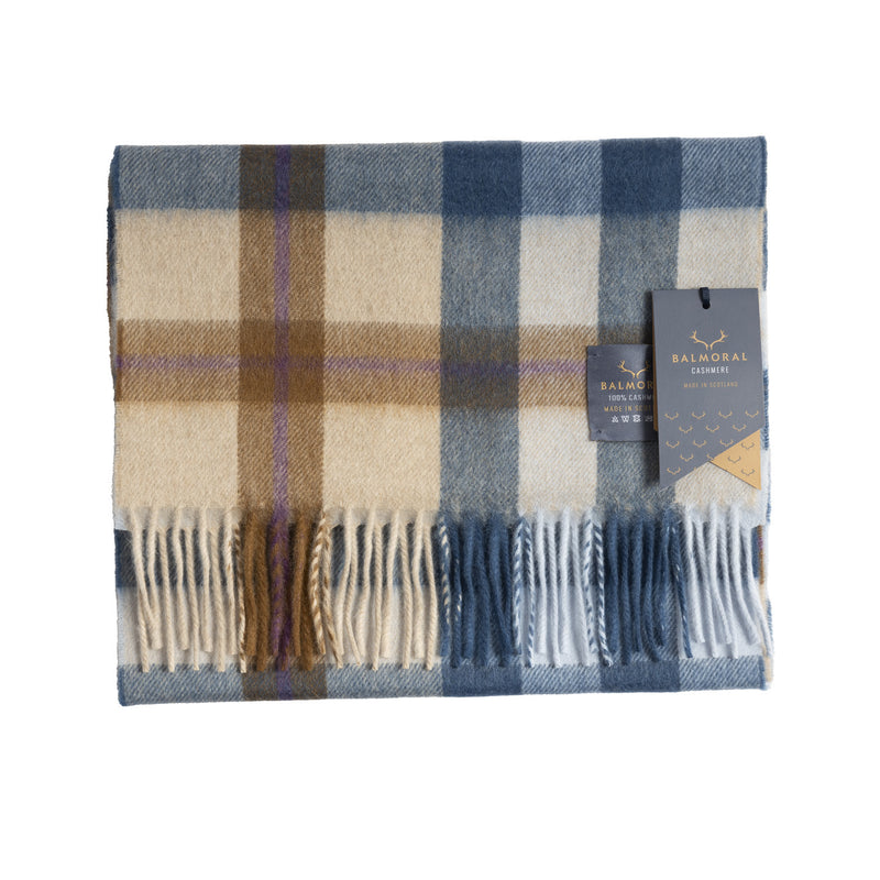 100% Cashmere Woven Scarf Dalton Natural/Light Blue