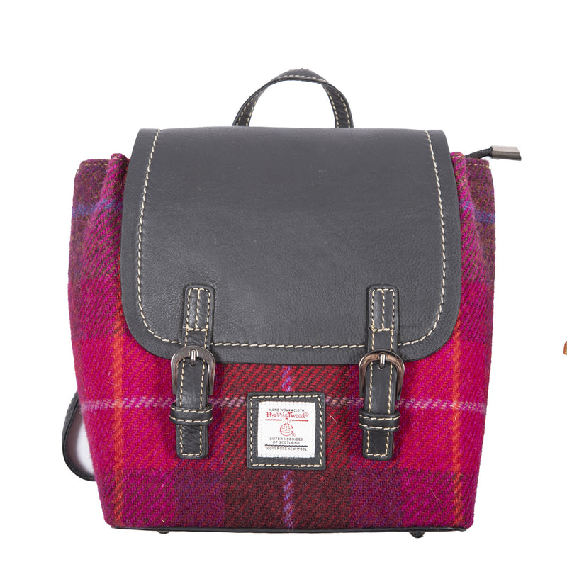 Ladies Ht Small Leather Backpack Cerise Check / Black