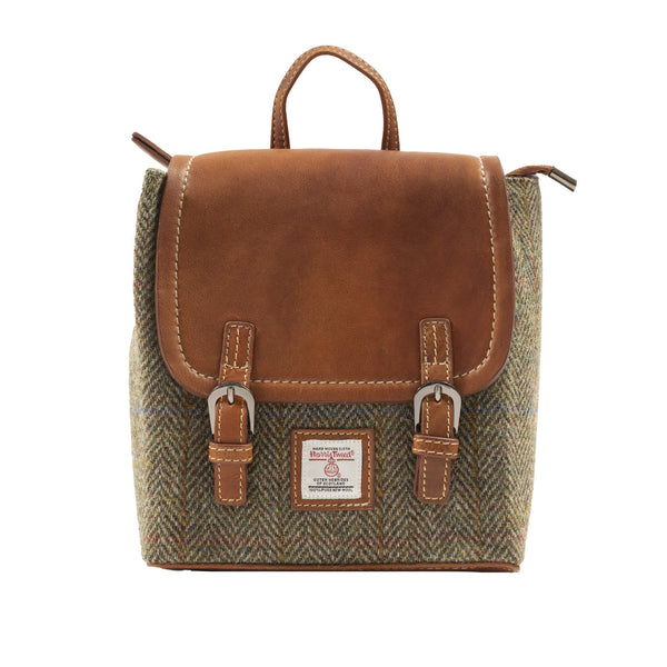 Ladies Ht Small Leather Backpack Lt Brown Check / Tan