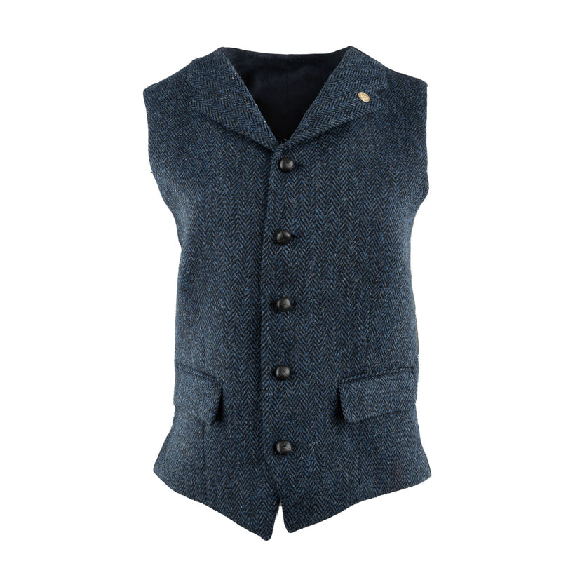 Mens Angus Harris Tweed Waistcoat Blue Herringbone