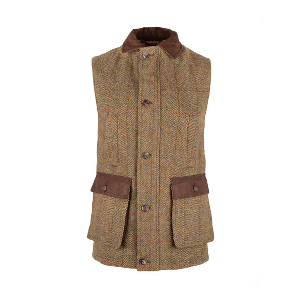 Men's Finn Harris Tweed Gilet Hb310-B5 Green Check Mustard