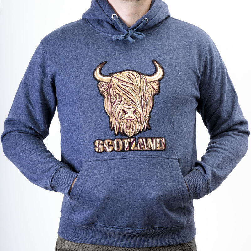 8 Shades Of Brown Highland Cow Hoodie Denim Blue