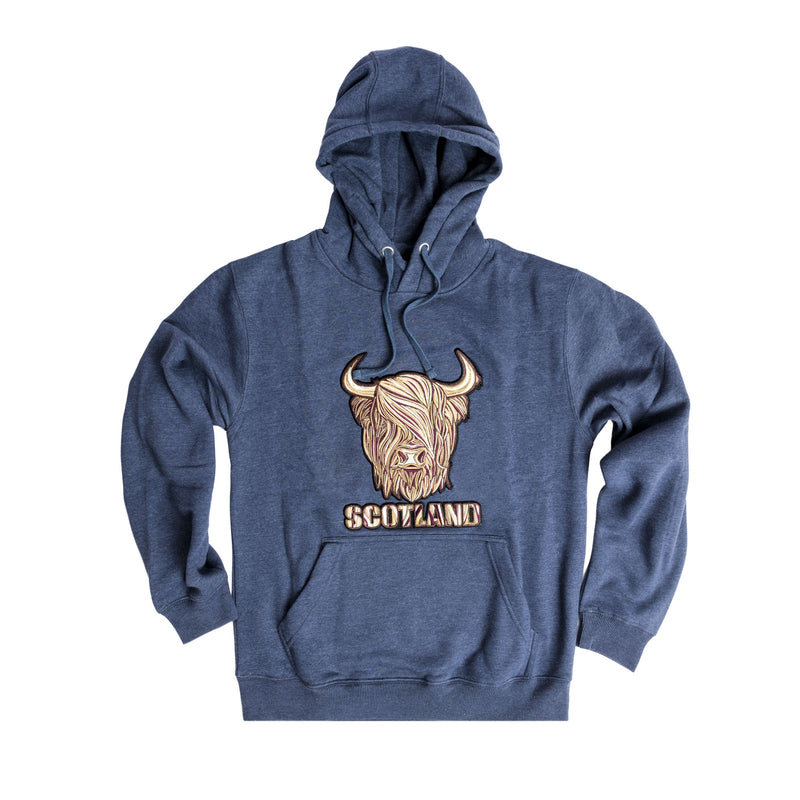 8 Shades Of Brown Highland Cow Hoodie Denim Blue